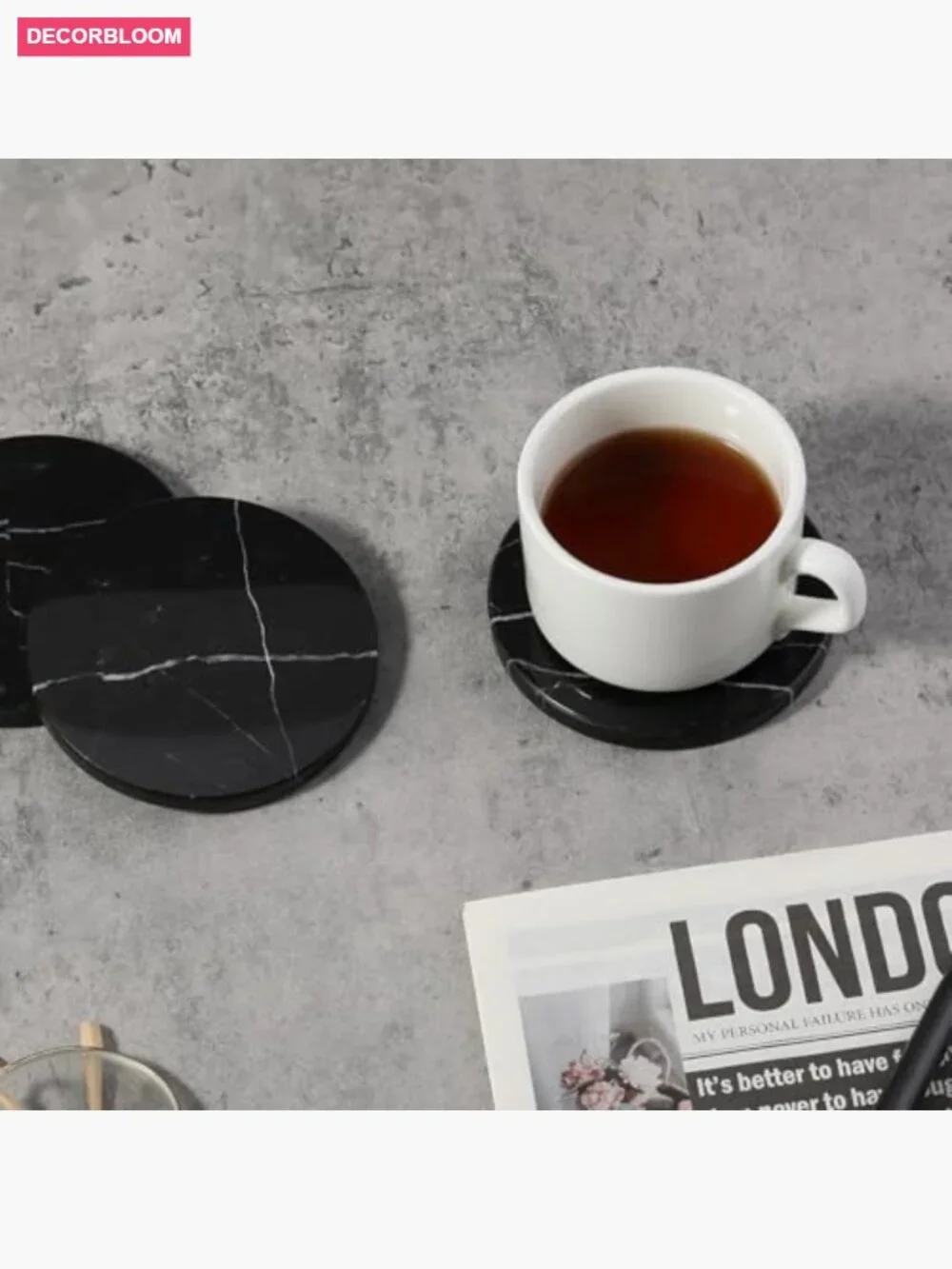 Set of 4 Natural Stone Round Coasters - Heat Resistant Bar